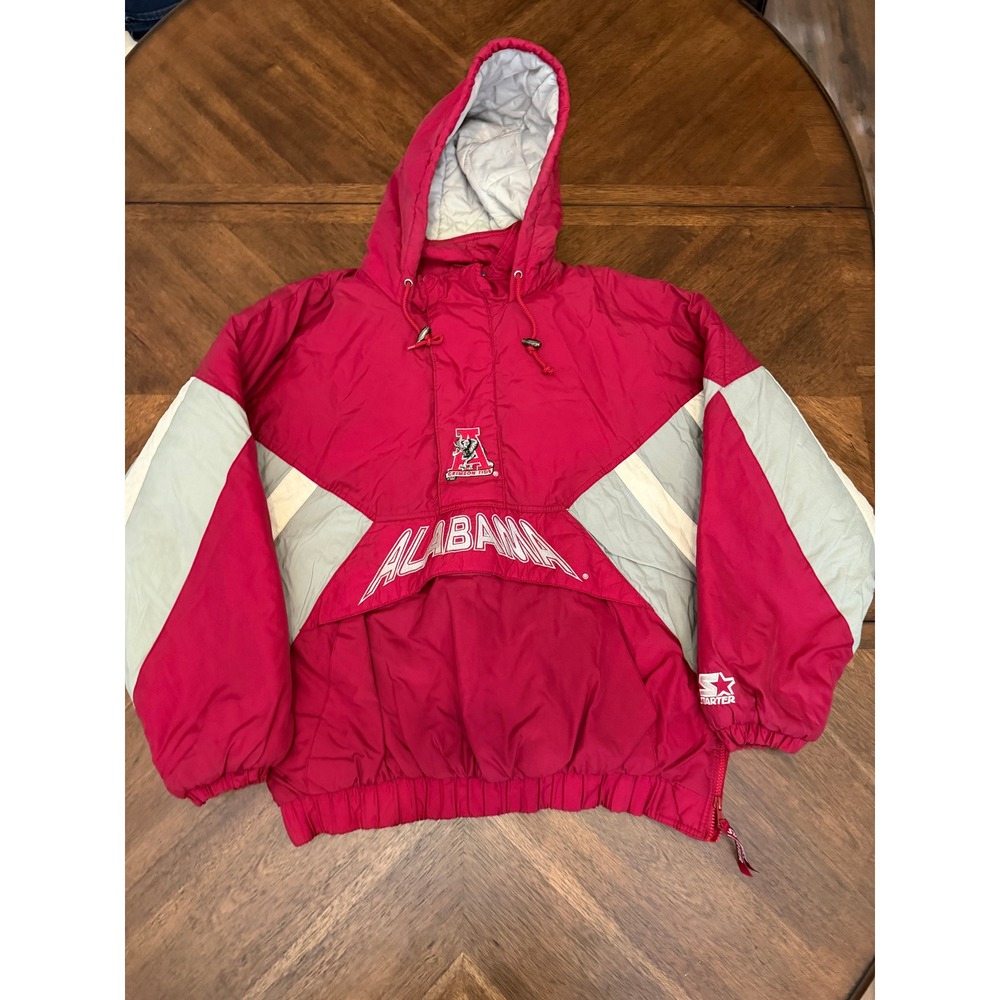 Vintage Starter Alabama Crimson Tide Puffer Jacket Red Grey XL Pullover Hooded